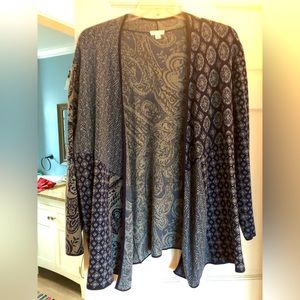 JJill open front blue patch cardigan